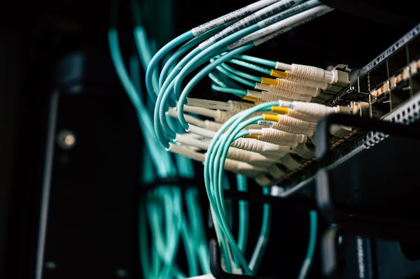 Structured network cabling connected in a server rack